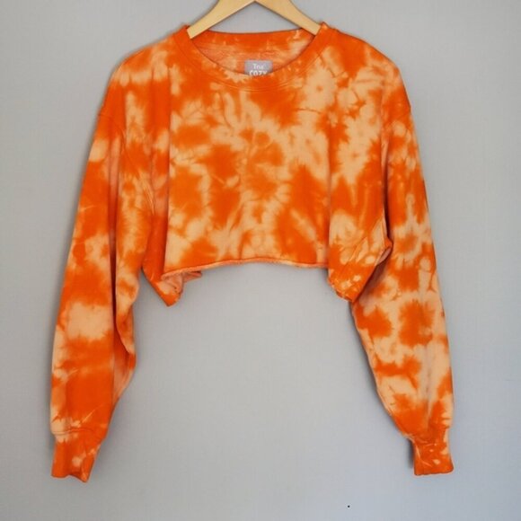 TNA Cozy Fleece Orange Tie Dye Boyfriend Crop Top Size 1 - Picture 2 of 11